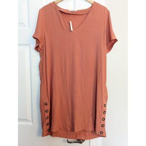 Madewell Side-Button Easy Shift Shirt Dress Peach V Neck Size XL L7833